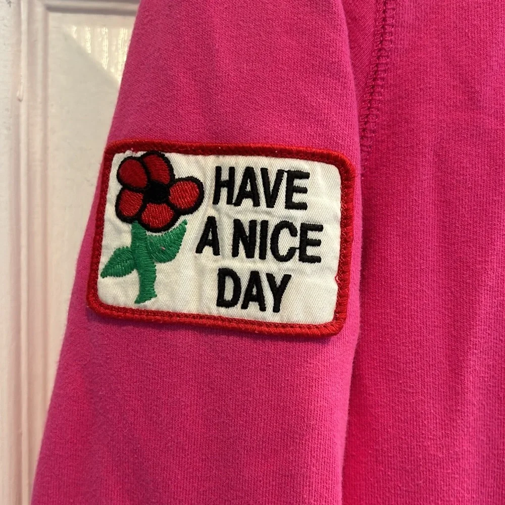Lucky Brand VTG Pink Full Zip Embroidered Hoodie Patch - Size L - Picture 2 of 7